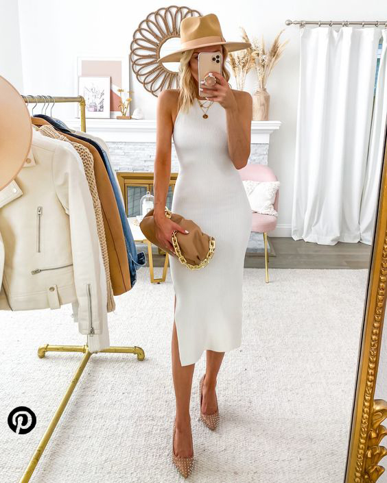 White mini dress like this with a high cut by the side.