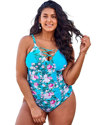 Cupshe Floral Strappy Criss Cross Swimsuit