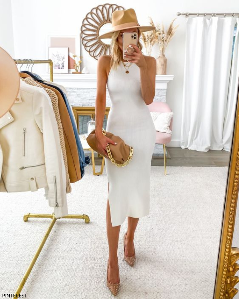White mini dress like this with a high cut by the side.
