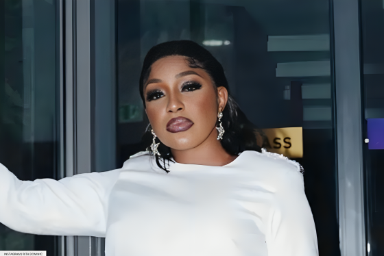 Rita Dominic in a triple-layered dress