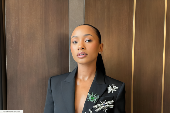 Temi Otedola Pairs A Gathered Skirt With A Suit For Erdem's Fashion Show