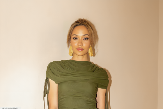 Eku Edewor Impeccably Pairs Her Ratu Mesh Dress With Shiny Gold Heels