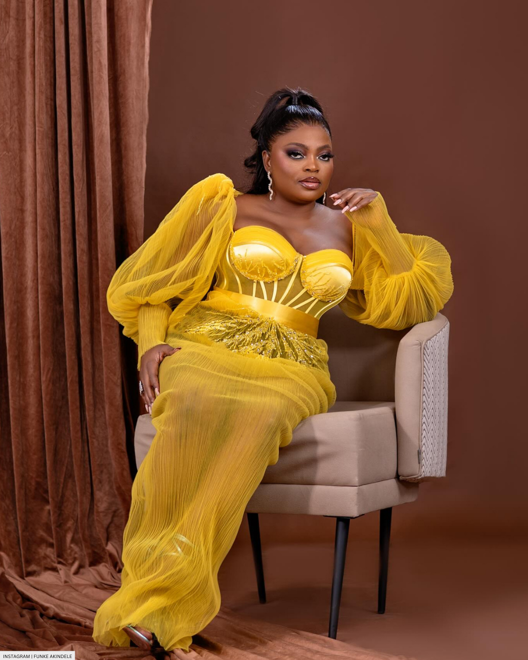 Funke Akindele Stuns In A Yellow Corset Dress