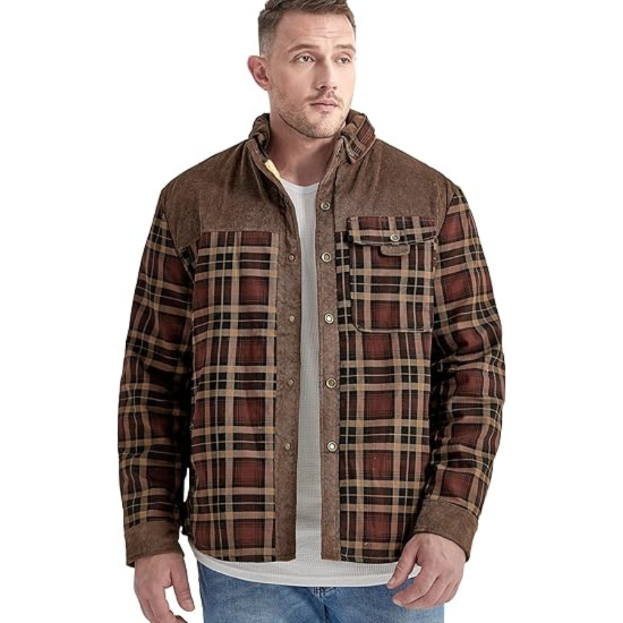 Flygo Men’s Casual Flannel Shirt Jacket