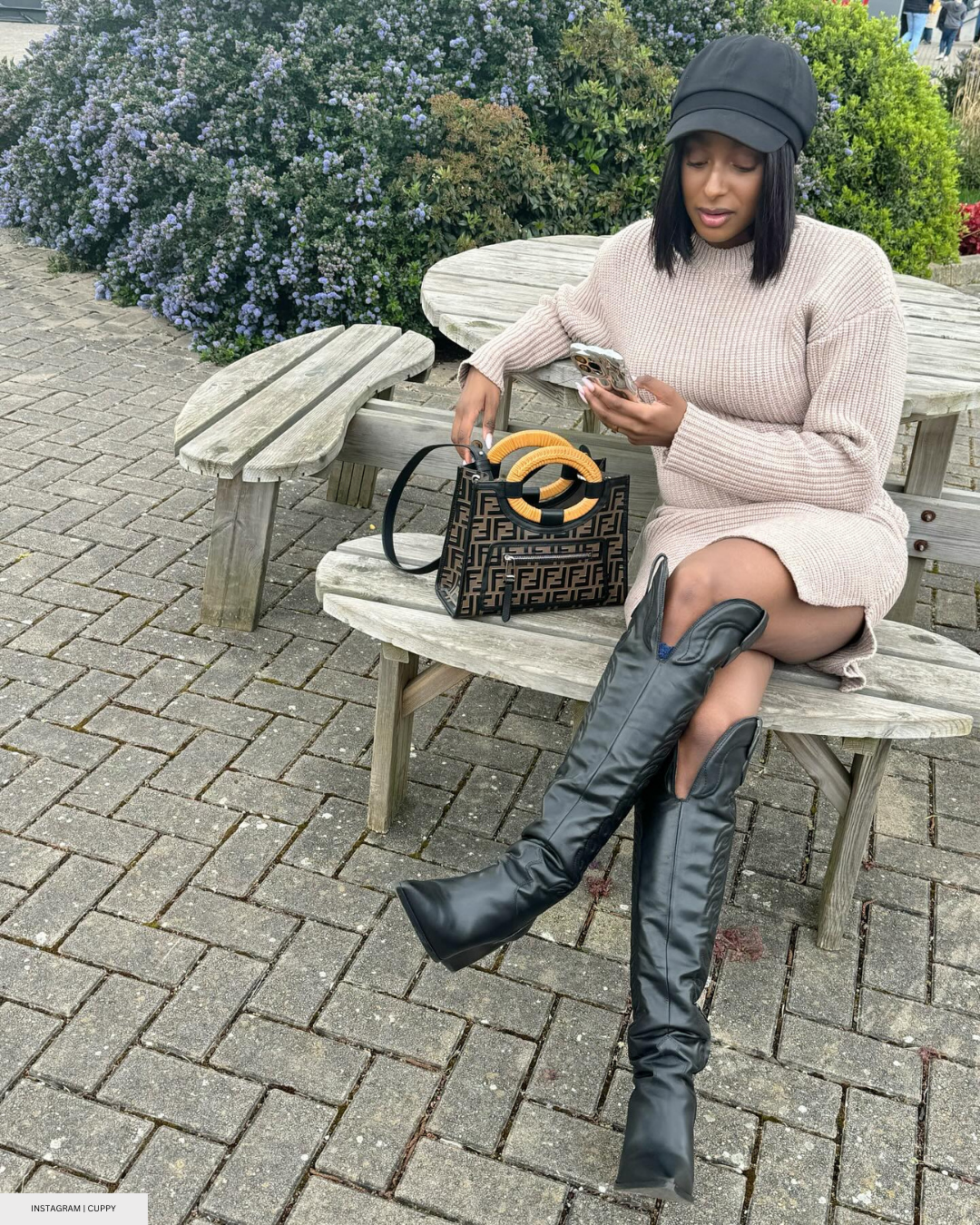 Cuppy Pairs Knit Dress With Leather Boots
