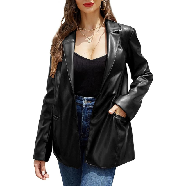 Risissida Faux Leather Blazer Jacket