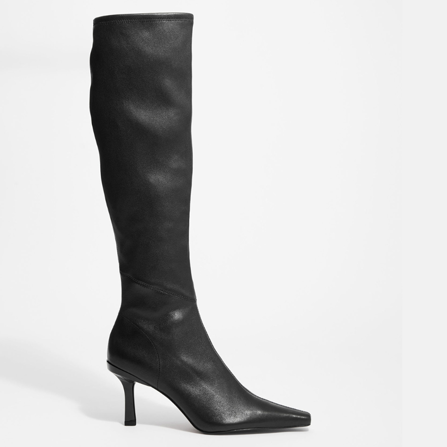 Stretch-Leather Knee Boots