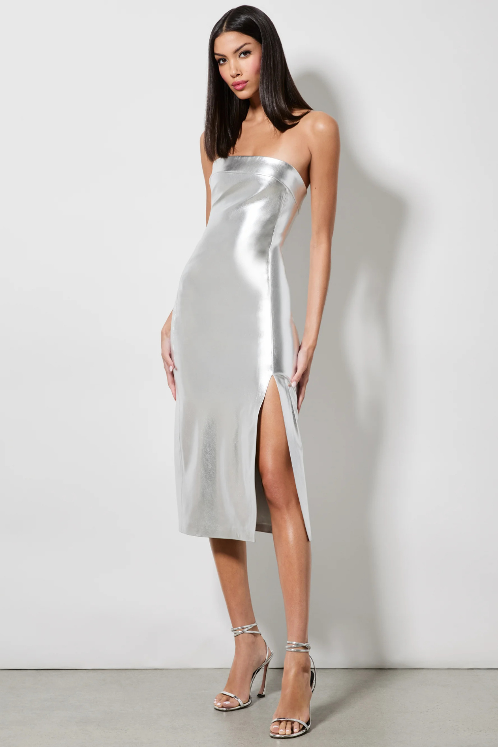 Vegan Leather High Slit Midi Dress