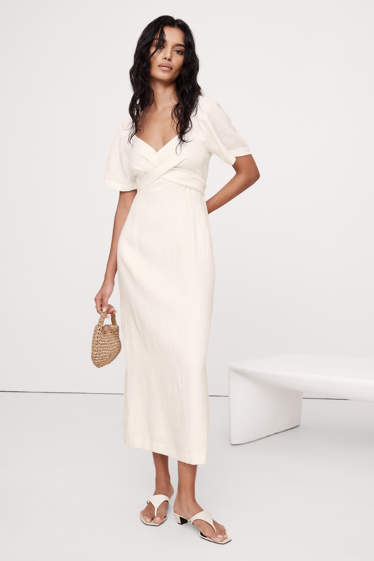 Linen Sweetheart Long Midi Dress