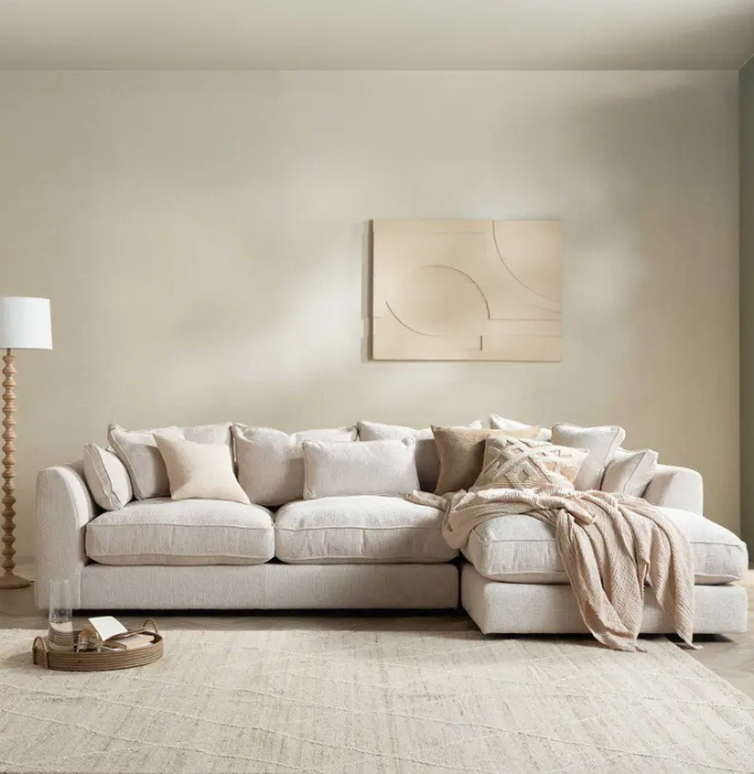 Harrington Neutral Large Plush Fabric Right Hand Corner Sofa