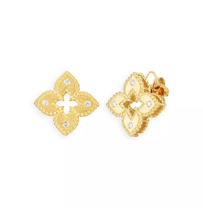 Roberto Coin 18K Yellow Gold Petite Venetian Princess Diamond Quatrefoil Stud Earrings
