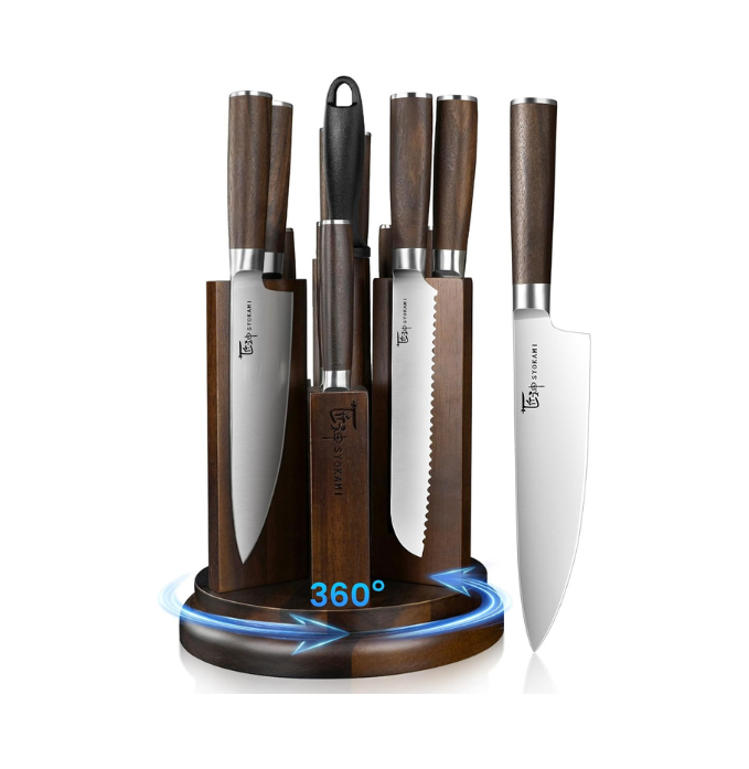 Syokami Kitchen Knife Set with Magnetic Block and Sharpener