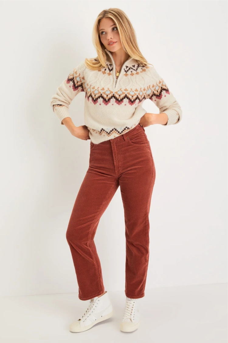 Warm Bliss Beige Multi Knit Half-Zip Sweater