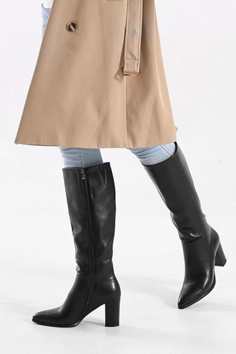 Black Pointed-Toe Moto Boots