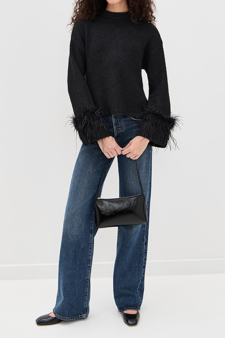 Wayf Pia Feather Trim Pullover Sweater