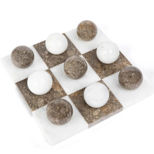 Italian Brown Marble Tic Tac Toe Set
