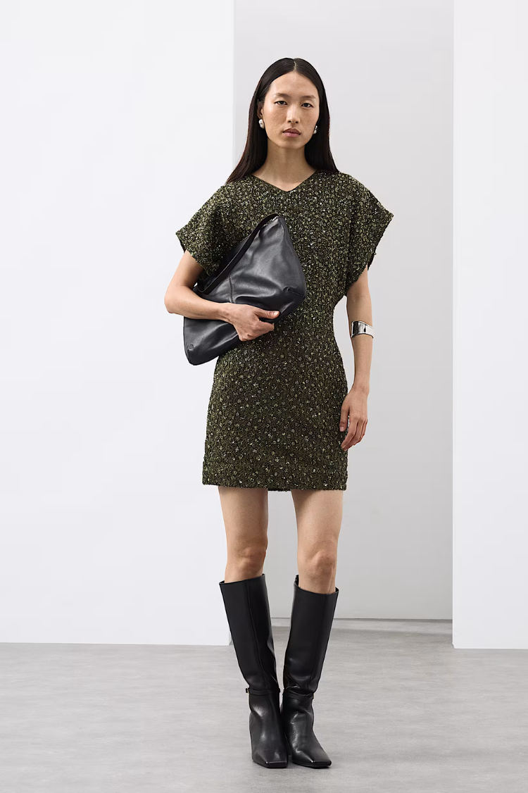 Brown Sequins Mini Dress