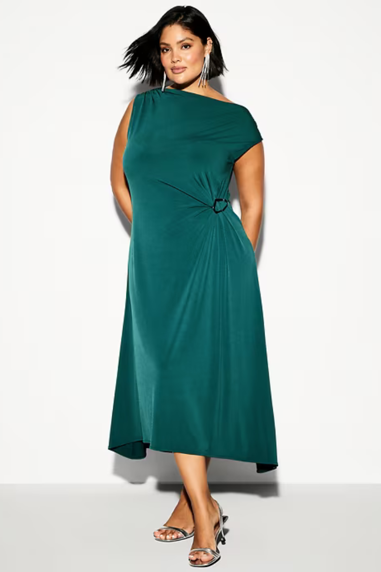 Twist-Front Jersey Midi Dress