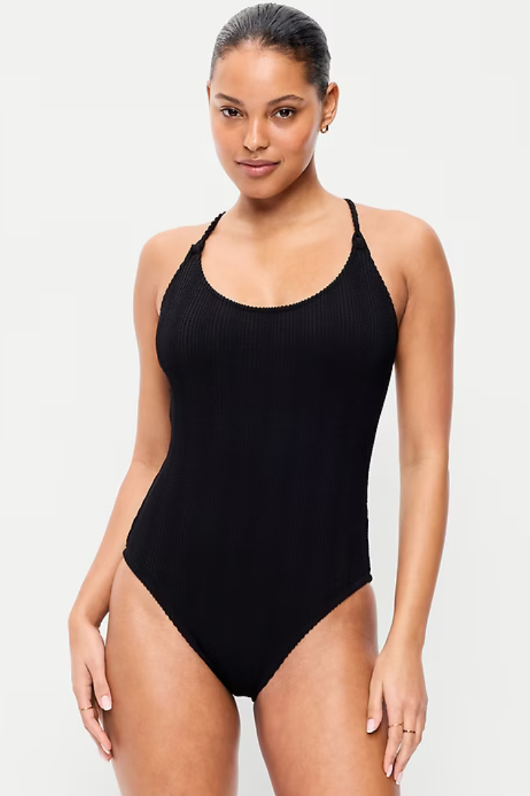 Ribbed Braided-Strap One-Piece Swimsuit