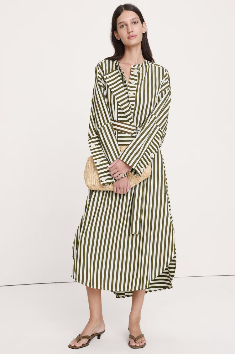 Cotton Poplin Big-Button Shirt Dress