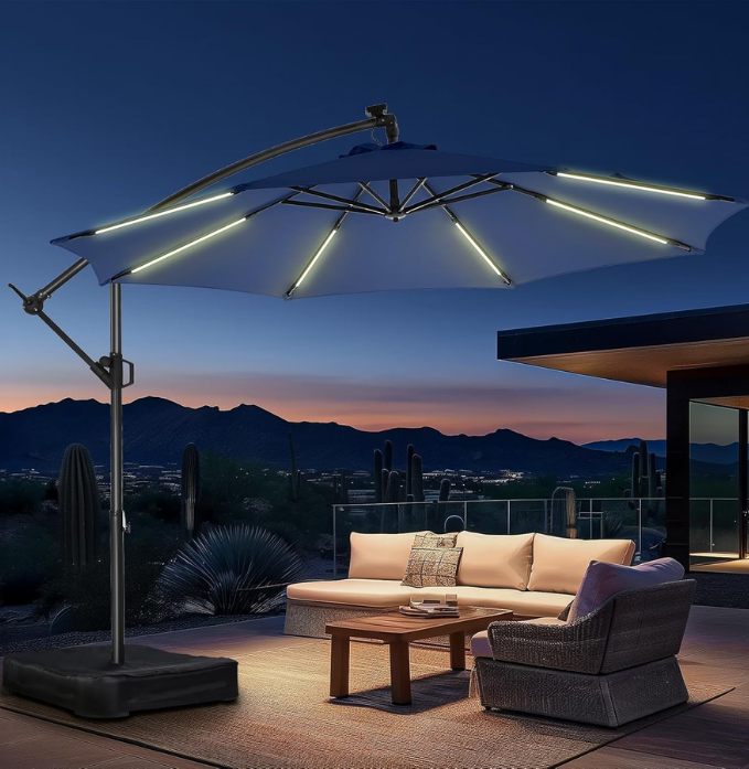 Solar Lights Offset Cantilever Patio Umbrella