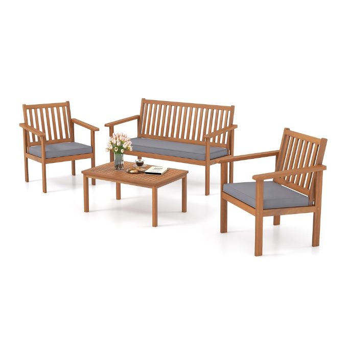 Tangkula 4 Piece Patio Wood Furniture Set