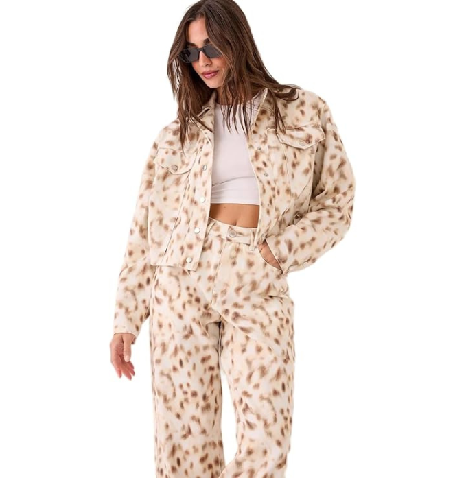 Nasty Gal Deer Print Ovoid Cropped Denim Jacket