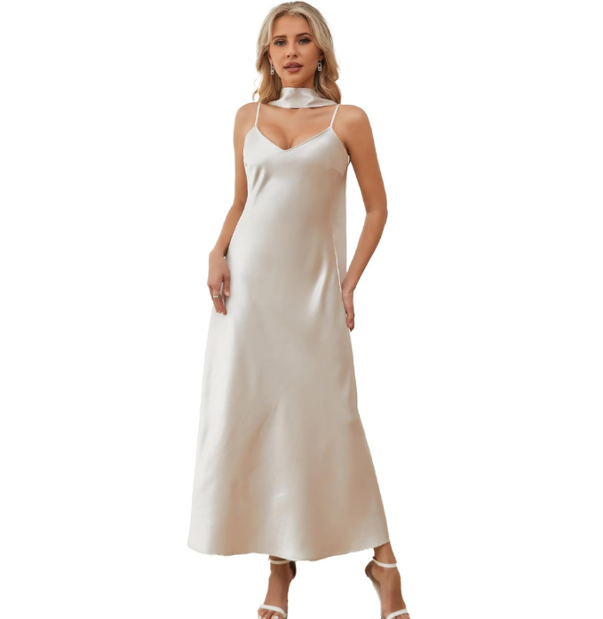 Scarf-Detail Satin Slip Dress