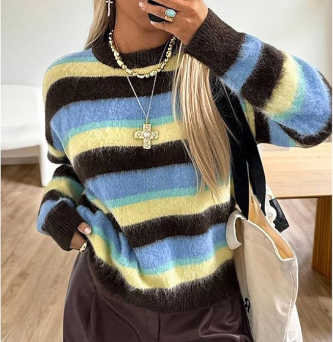 Makemechic Striped Fuzzy Sweater