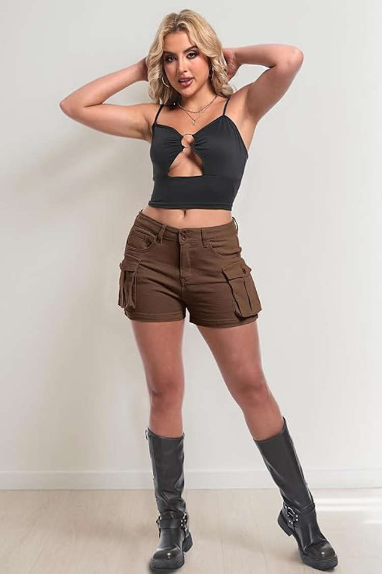 ELLEVEN High-Stretch Cargo Mini Shorts