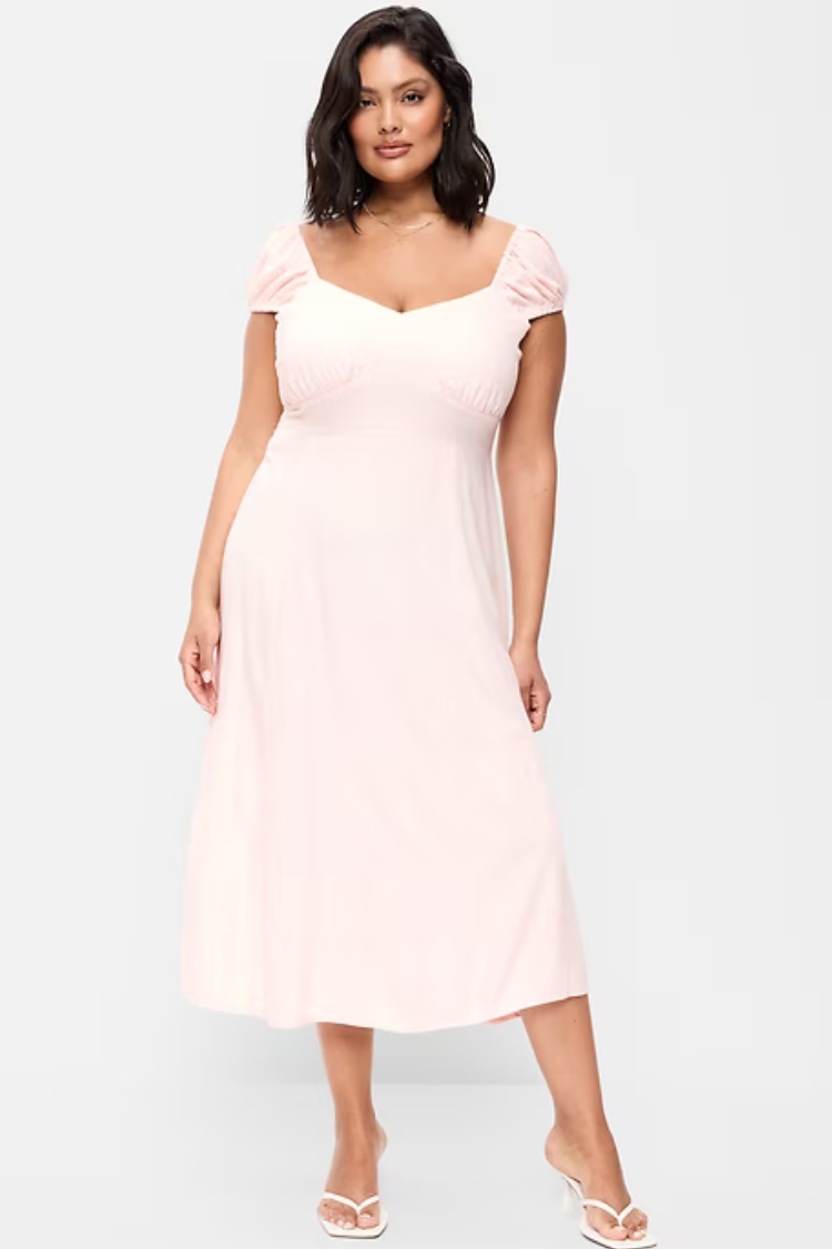 Old Navy White Dots Short-Sleeve Fit & Flare Midi Dress