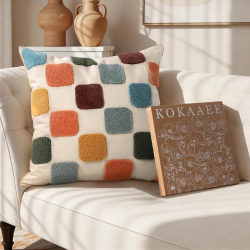 Colorful Plaid Embroidered Square Cover