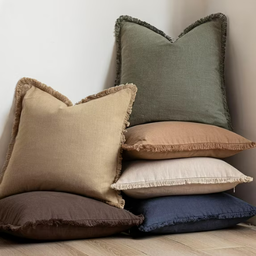 Linen Fringe Tasseled Cushion Set