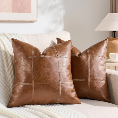 Hand-Stitched Faux Leather Square Covers