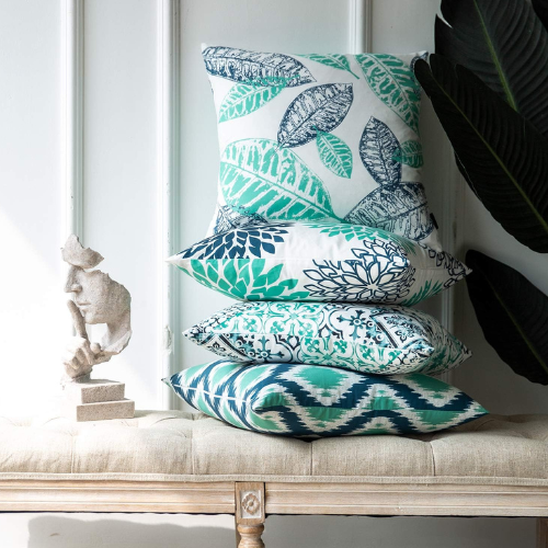 Cyan Blue Geometric Cushion Set