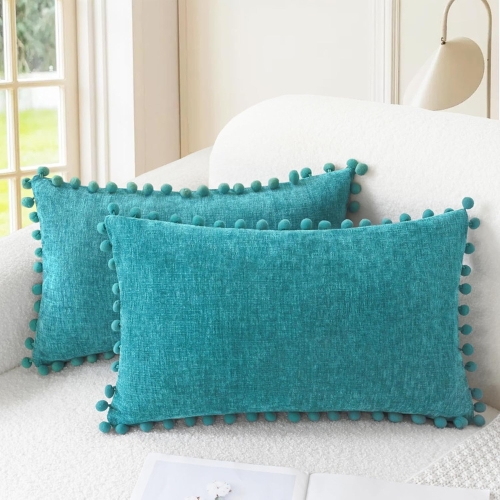 Lake Blue Pom Pom Lumbar Covers