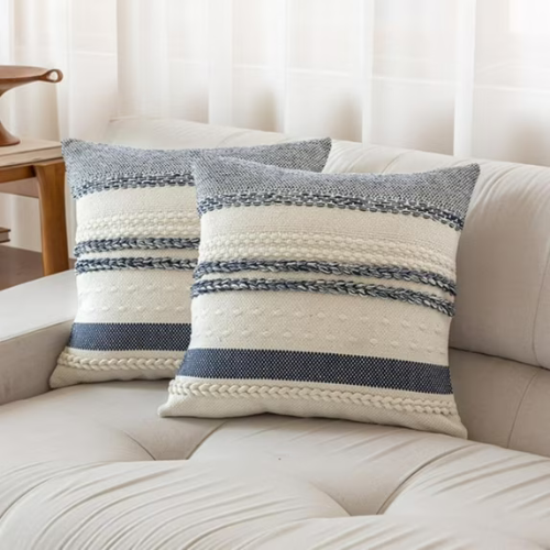 Embroidered Striped Navy & Off-White Covers