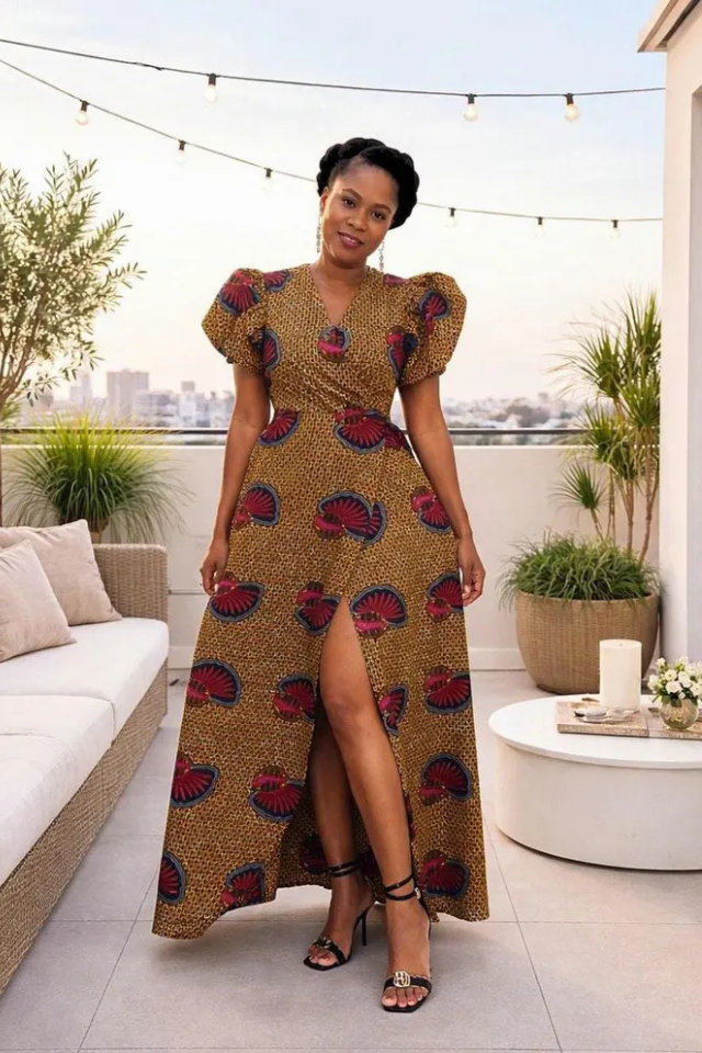 Jayde Ankara Wrap Maxi Dress with Split