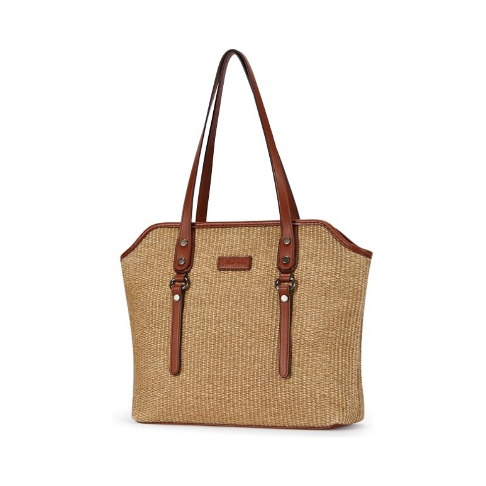 Bluecoay Straw & Leather Tote Bag